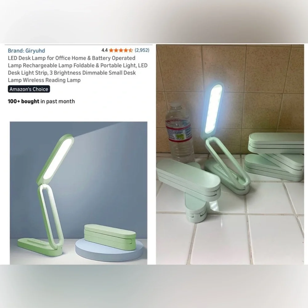 NEW Set of 2 - Mint Green LED Desk Portable Lamp & Battery Operated Rechargeable